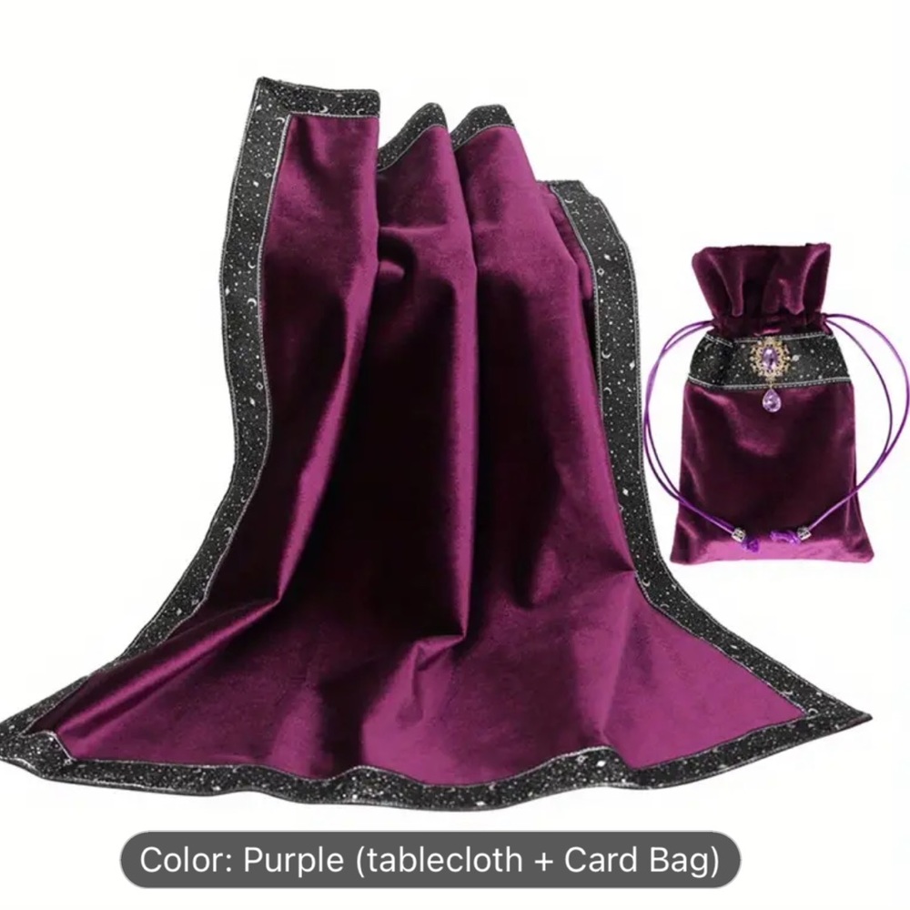 Tarot Readers Anti Slip Cloth + Tarot Card Bag Gemstone Pendant Velvet Tarot Bag